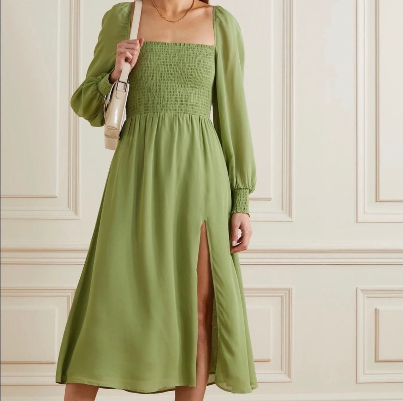Reformation Cello Dress In Crocodile Green Size Xs